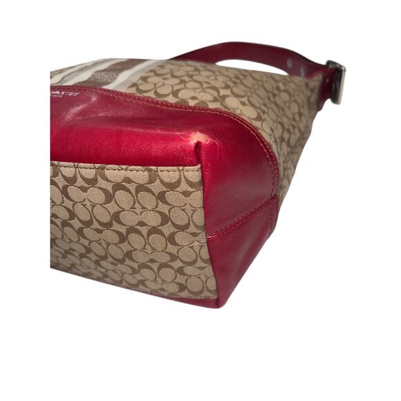 Coach Legacy Signature Striped Tan/Red Duffle AUTHENTIC Crossbody & Shoulder Bag - Picture 4 of 13